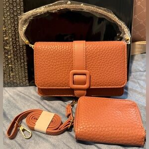 NWT Pebbled Crossbody Bag with Bling Wristlet Strap and Matching Wallet